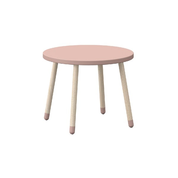 Rožnata otroška miza z nogami iz jesenovega lesa Flexa Dots, ø 60 cm