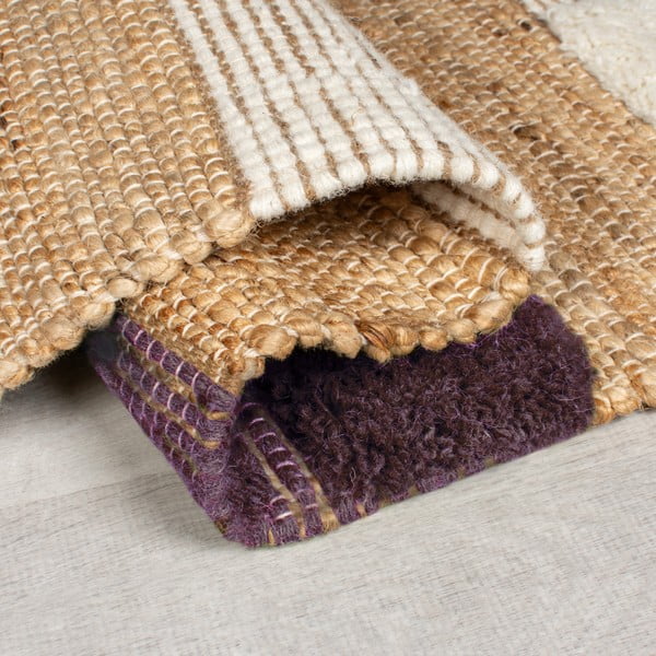Ročno tkan tekač iz mešanice jute v naravni in vijolični barvi 60x230 cm Medina Blocks – Flair Rugs-image-2