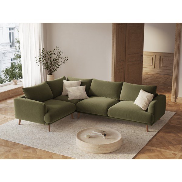 Zelena žametna kotna sedežna garnitura (levi kot/v obliki črke L) Naomi – Micadoni -image-1