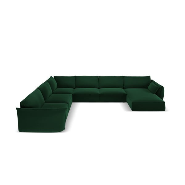 Temno zelena žametna kotna sedežna garnitura v obliki črke "U" (levi kot) Vanda – Mazzini Sofas