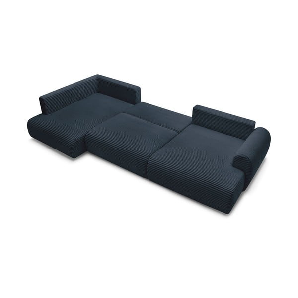 Temno modra raztegljiva/s prostorom za shranjevanje kotna sedežna garnitura iz rebrastega žameta (levi kot/v obliki črke "U") Lucien – Bobochic Paris-image-4