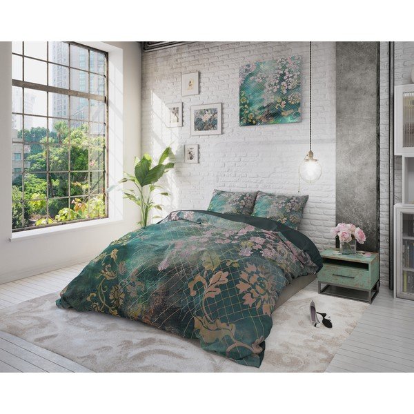 Zelena bombažna posteljnina za enojno posteljo Pure Cotton Tiran Flower, 140 x 200 cm-image-4