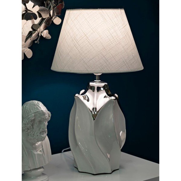 Bela/v srebrni barvi keramična namizna svetilka s tekstilnim senčilom (višina 51 cm) Shiney – Mauro Ferretti-image-1