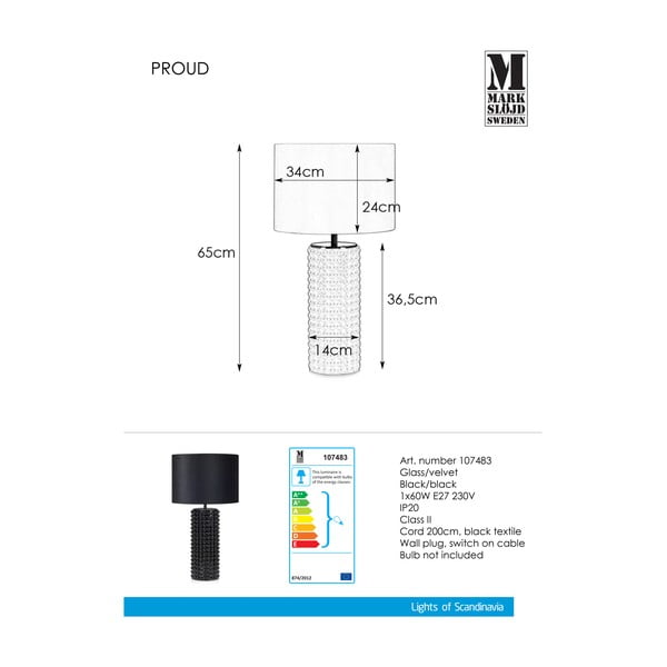 Črna namizna svetilka Markslöjd Proud, ø 34 cm-image-2
