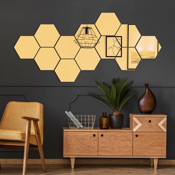 Komplet nalepk za steno 12 kosov 17x20 cm Hexagons Gold - Ambiance