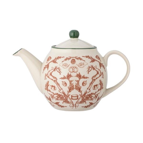 Kremno bel lončen čajnik z božičnim motivom 900 ml Beth – Bloomingville