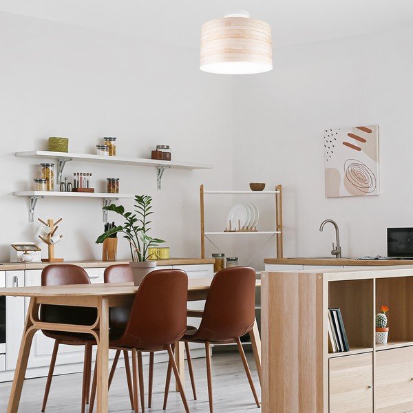 Svetlo rjava stropna svetilka s tekstilnim senčnikom ø 35 cm Print – LAMKUR-image-2