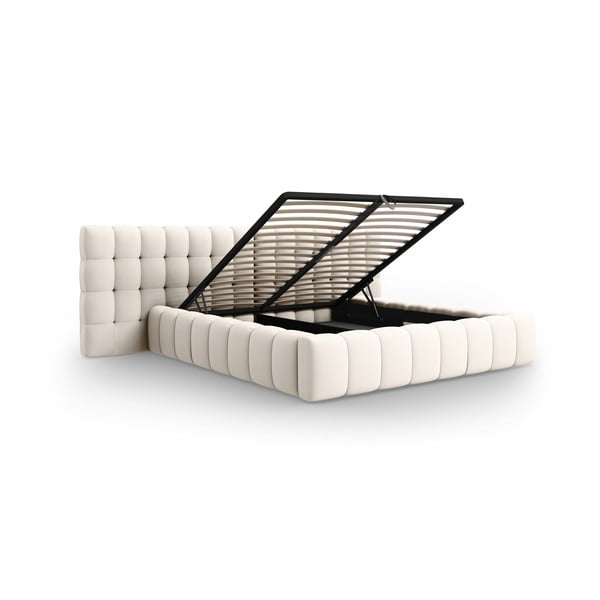 Kremno bela oblazinjena zakonska postelja s prostorom za shranjevanje z letvenim dnom 180x200 cm Mamaia – Micadoni Home-image-3