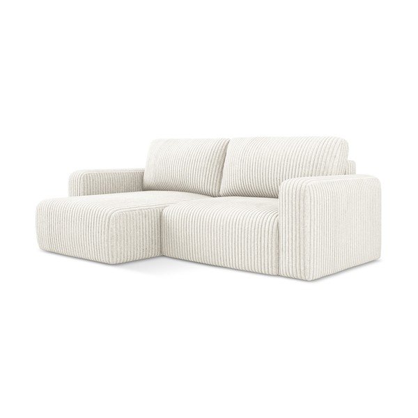 Kremno bela raztegljiva/s prostorom za shranjevanje kotna sedežna garnitura iz rebrastega žameta (levi kot/z ležalnikom) Kona – Makamii-image-2