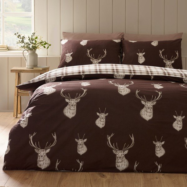 Temno rjava enojna posteljnina 135x200 cm Stag – Catherine Lansfield-image-3