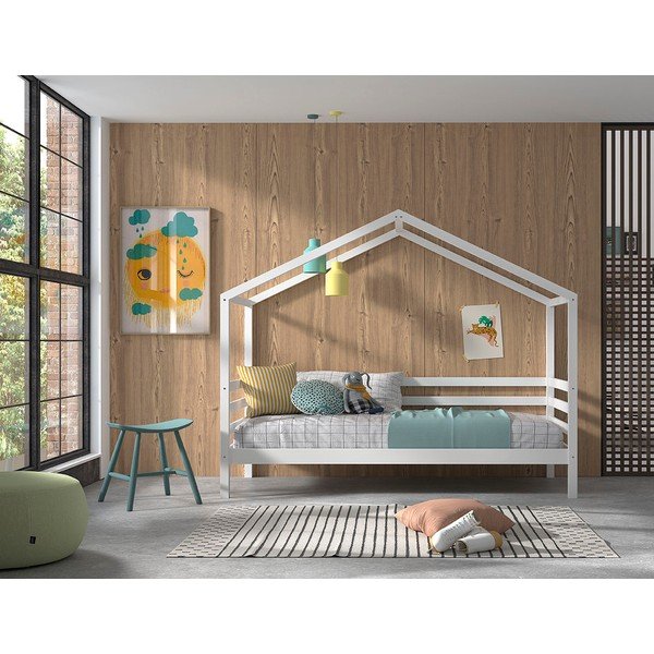 Bela otroška postelja iz masivnega bora v obliki hiške z letvenim dnom 90x200 cm Dallas – Vipack-image-1