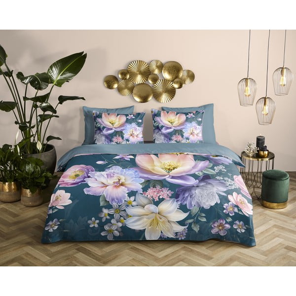 Modra posteljnina za zakonsko posteljo/podaljšana iz bombažnega satena 200x220 cm Mirery – Descanso-image-1