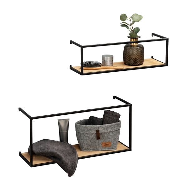 Komplet 2 borovih polic s črno kovinsko konstrukcijo Wenko Pieces, dolžina 55 cm-image-4