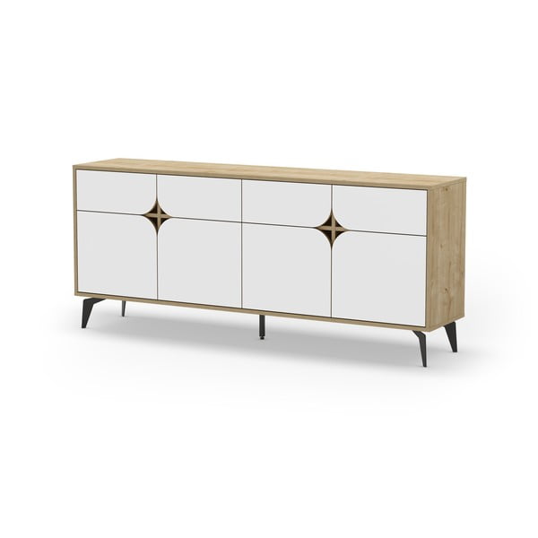 Bela/naravna nizka komoda v hrastovem dekorju 185x79 cm Nola – Marckeric-image-2