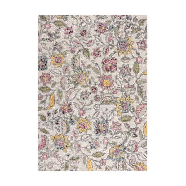 Kremno bela ročno tkana volnena preproga 160x230 cm Tania Floral – Flair Rugs