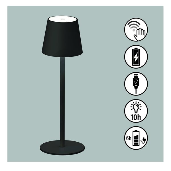 Črna LED zatemnitvena namizna svetilka s senzorjem gibanja s kovinskim senčnikom (višina 38 cm) Tropea – Fischer & Honsel-image-2