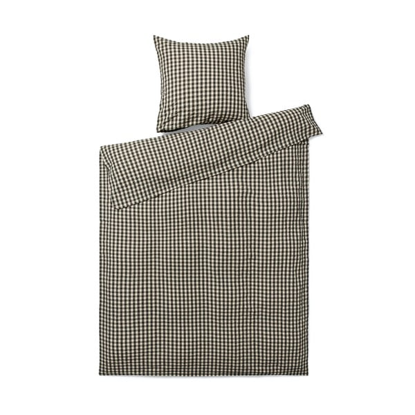 Črna/bež podaljšana enojna posteljnina iz krepa 140x220 cm Bæk&Bølge – JUNA