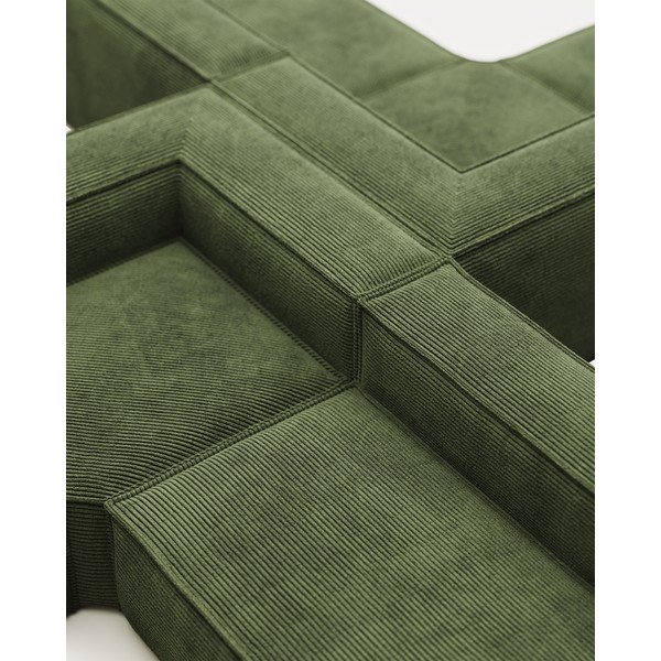Zelena kotna sedežna garnitura iz rebrastega žameta Blok – Kave Home-image-1