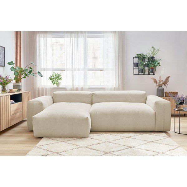 Bež kotni kavč iz rebrastega žameta (levi kot) Lafayette - Bobochic Paris-image-1