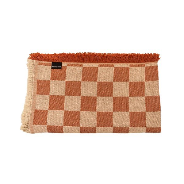Opečnato/bež pregrinjalo za zakonsko posteljo 240x240 cm Terracota Checkerboard – Really Nice Things-image-1