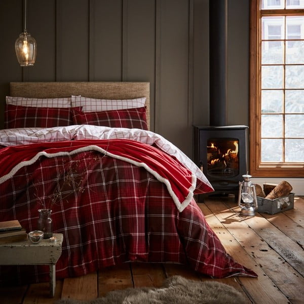 Rdeče posteljno perilo za eno osebo Catherine Lansfield Tartan Check, 135 x 200 cm