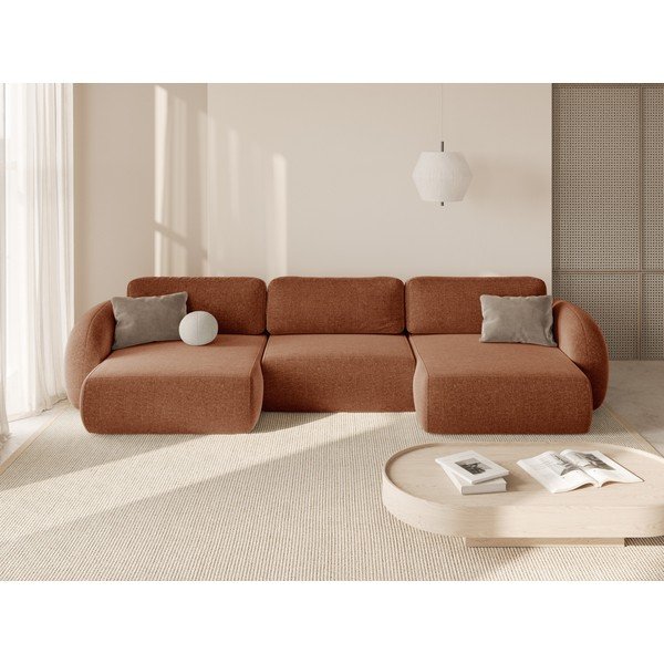 Opečnato oranžna raztegljiva/s prostorom za shranjevanje kotna sedežna garnitura iz šenilje (v obliki črke "U") Tonale – Cosmopolitan Design-image-1