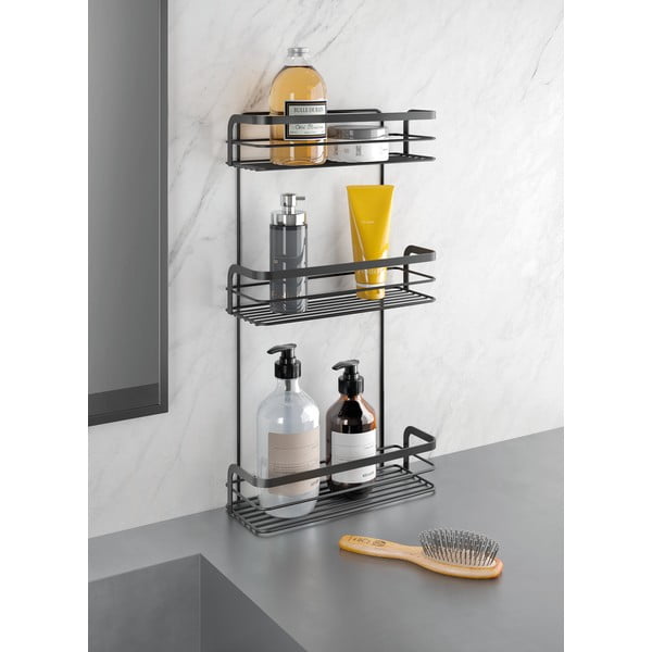 Črna tristopenjska kopalniška polica Metaltex Origin-image-1