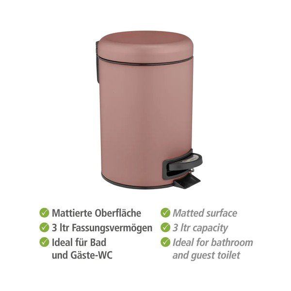 Prašno rožnat jeklen koš za smeti s pedalom 3 l Leman – Wenko-image-3