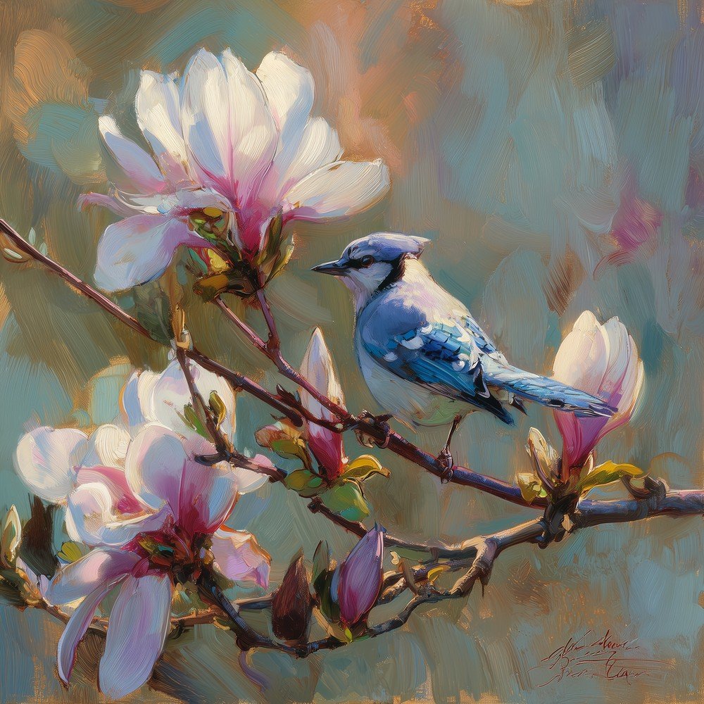 Tiskana slika na platnu 32x32 cm Bluejay & Blossom