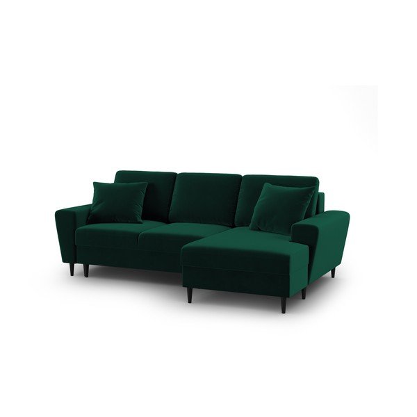 Zelena žametna raztegljiva kotna sedežna garnitura s prostorom za shranjevanje (desni kot/z ležalnikom) Kyoto – Cosmopolitan Design-image-1