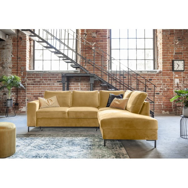 Rumena žametna raztegljiva kotna sedežna garnitura (desni kot) Lofty Lilly – Miuform-image-4