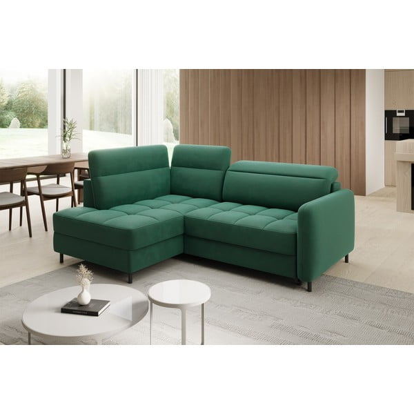 Zelena žametna raztegljiva/s prostorom za shranjevanje kotna sedežna garnitura (levi kot/v obliki črke L) Barea – ELTAP-image-3