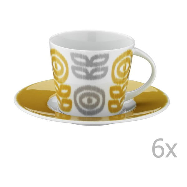 Komplet 6 porcelanskih skodelic za čaj s podstavki Poulios