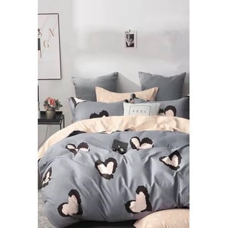 Siva/bež 4-delna podaljšana posteljnina za zakonsko posteljo iz renforce bombaža z rjuho 200x220 cm Double Heart – Mila Home