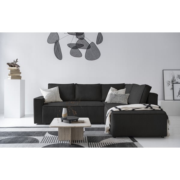 Antracitno siva raztegljiva kotna sedežna garnitura iz rebrastega žameta (desni kot) Brave Dave – Miuform-image-4