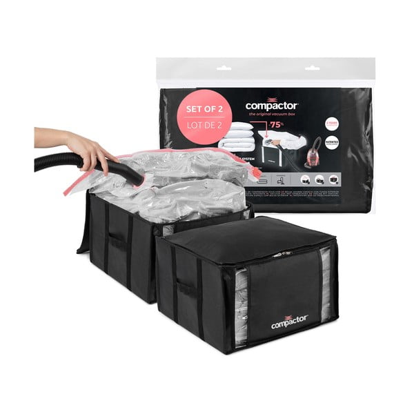 Vakuumske/ojačane tekstilne škatle za shranjevanje oblačil v kompletu 2 ks 42x25x25 cm Black Edition – Compactor