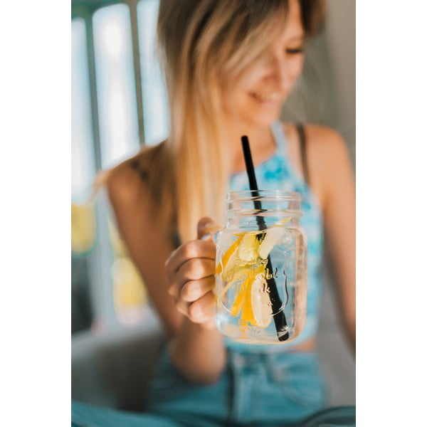 Komplet 6 črnih steklenih slamic za pitje Vialli Design, dolžina 20 cm-image-2