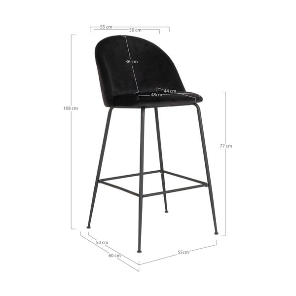 Črni žametni barski stoli v kompletu 2 ks 108 cm Lausanne – House Nordic-image-4