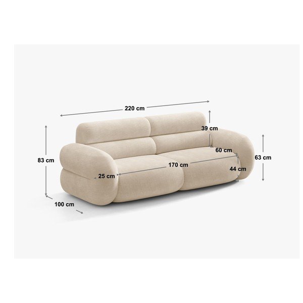 Bež sedežna garnitura iz šenilje 220 cm Neo – Micadoni -image-4