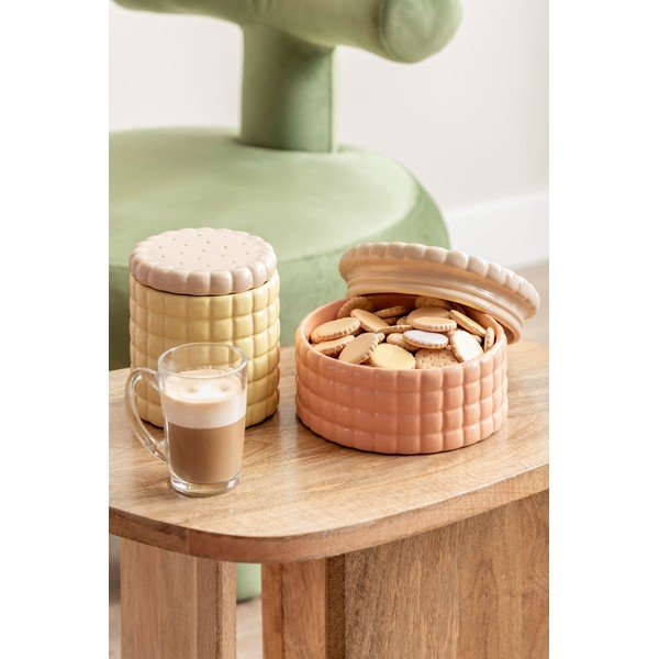Svetlo rumena dekorativna keramična škatla za shranjevanje ø 14x15 cm Biscuit Box – PT LIVING-image-1