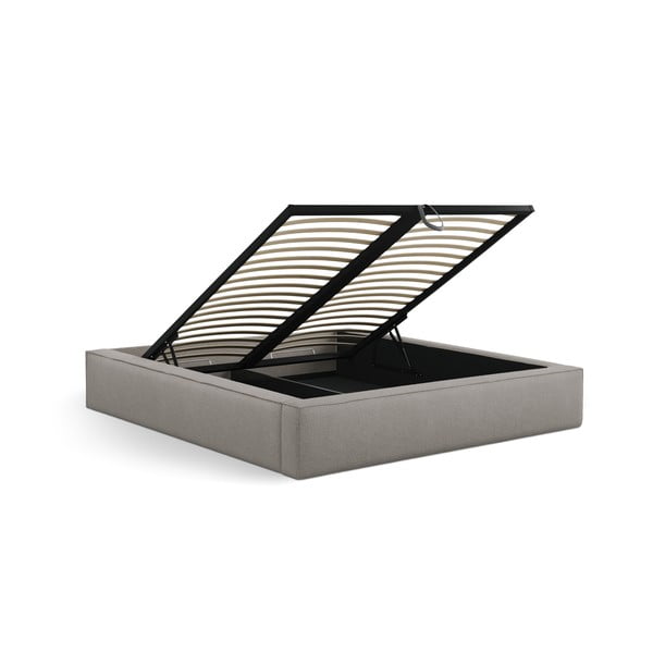 Svetlo siva oblazinjena zakonska postelja s prostorom za shranjevanje z letvenim dnom 140x200 cm Simon Darren – Micadoni -image-4