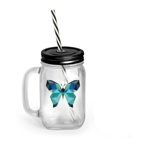 Kozarec s pokrovom in slamico Vialli Design Mia Natura Butterfly, 450 ml