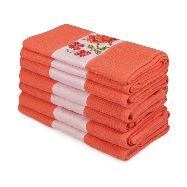 Komplet 6 oranžnih brisač iz čistega bombaža Simplicity, 45 x 70 cm