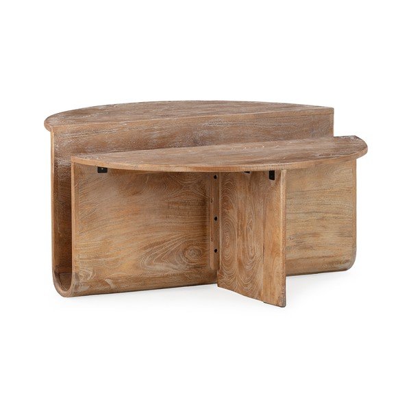 Okrogla klubska mizica iz masivnega manga v temni naravni barvi ø 80 cm Divya – MOME