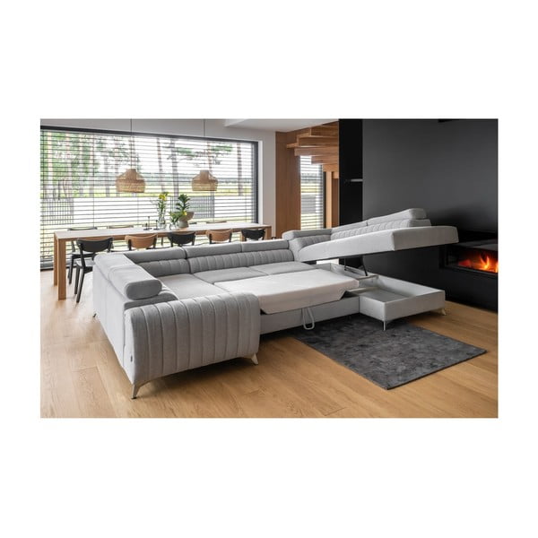 Svetlo siva raztegljiva/s prostorom za shranjevanje kotna sedežna garnitura (desni kot/v obliki črke "U") Louis – ELTAP-image-2