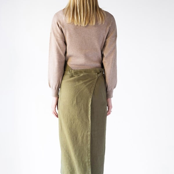 Olivno zelen lanen predpasnik Linen Tales Chef, dolžina 100 cm-image-1