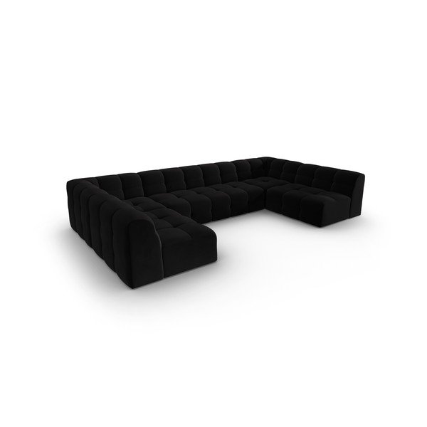 Črni žametni kotni kavč (v obliki črke U) Kendal - Micadoni Home-image-3
