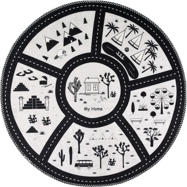 Črno-bela pralna otroška igralna preproga ø120 cm My Home – Vitaus