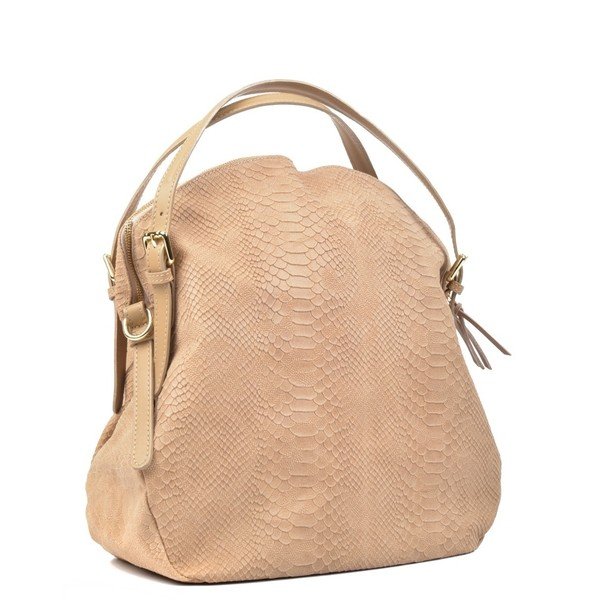 Bež usnjena torbica Carla Ferreri Hobo-image-3