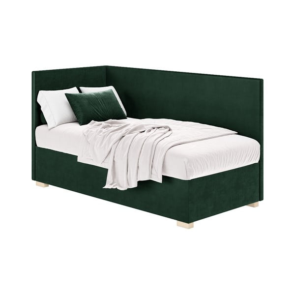 Temno zelena kotna otroška postelja s prostorom za shranjevanje z vzmetnico 90x200 cm Flexi – Ghado-image-3